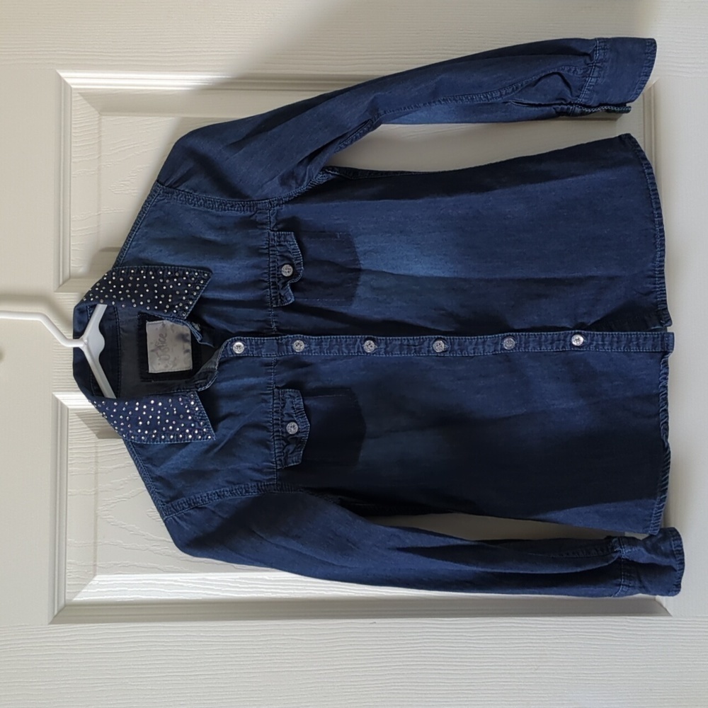 JUSTICE Chambray top with rhinestone collar